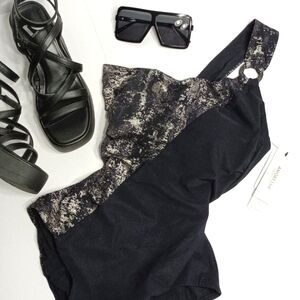 Asymmetrical Metallic Shimmer One Piece Swimsuit Glitter